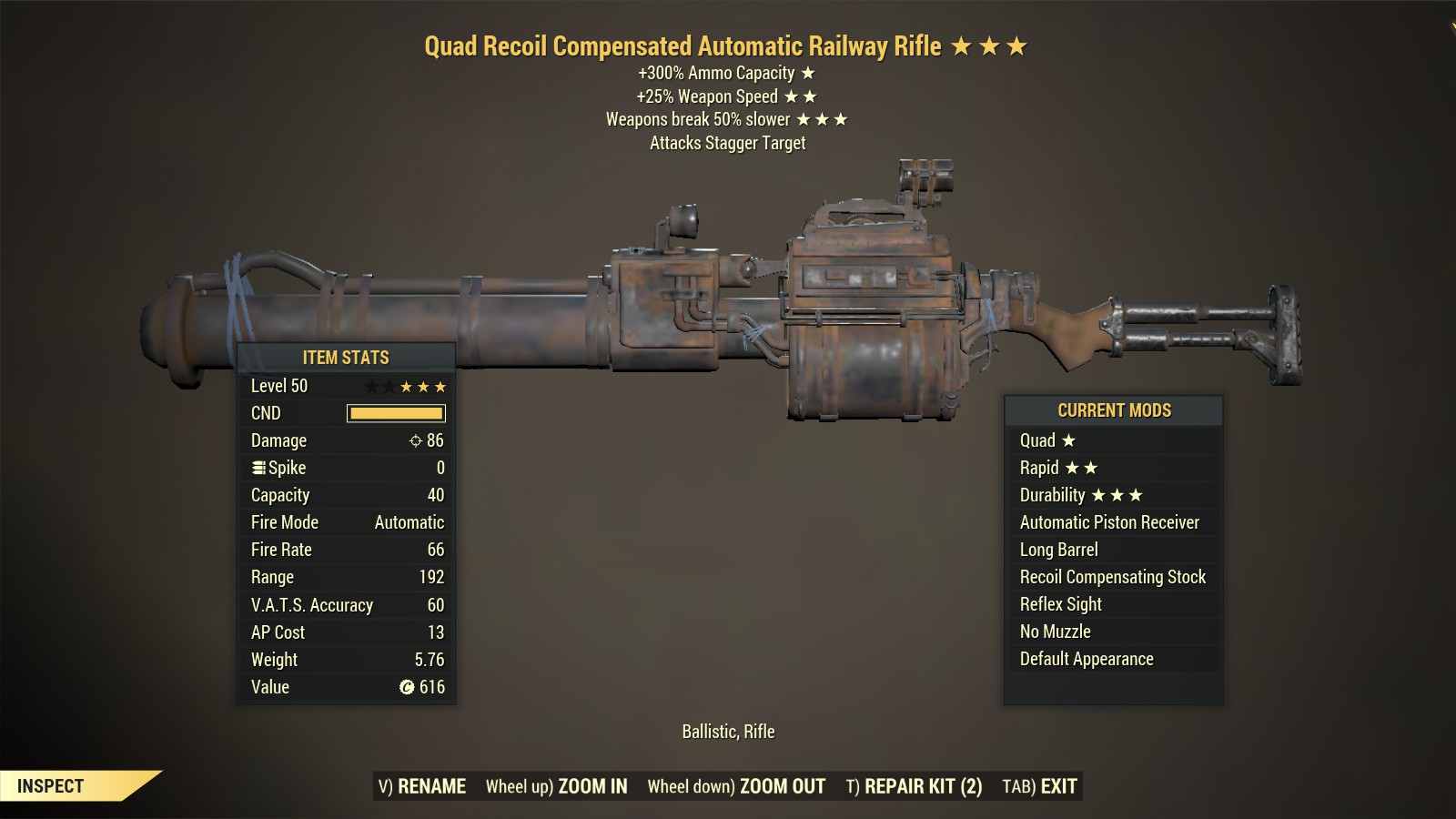 Quad【Rapid + Durability】Railway Rifle